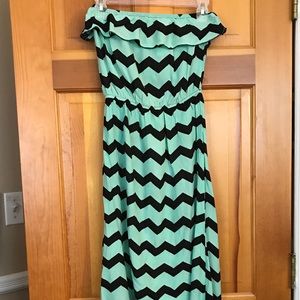 Teal Chevron Sleeveless Hi-Low Maxi Dress